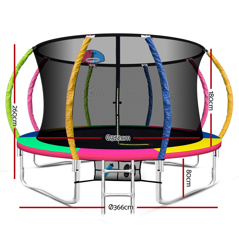 Marlook 12FT Trampoline for Kids w/ Ladder Enclosure Safety Net Rebounder Colors
