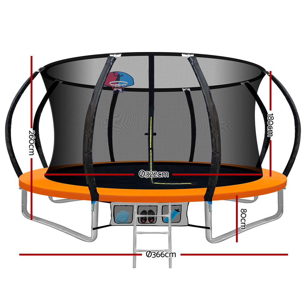 Marlook 12FT Trampoline for Kids w/ Ladder Enclosure Safety Net Rebounder Orange