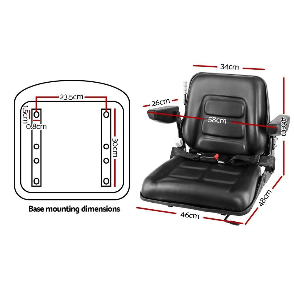 Marlook Tractor Seat Forklift Excavator Universal Suspension Armrest Truck Chair