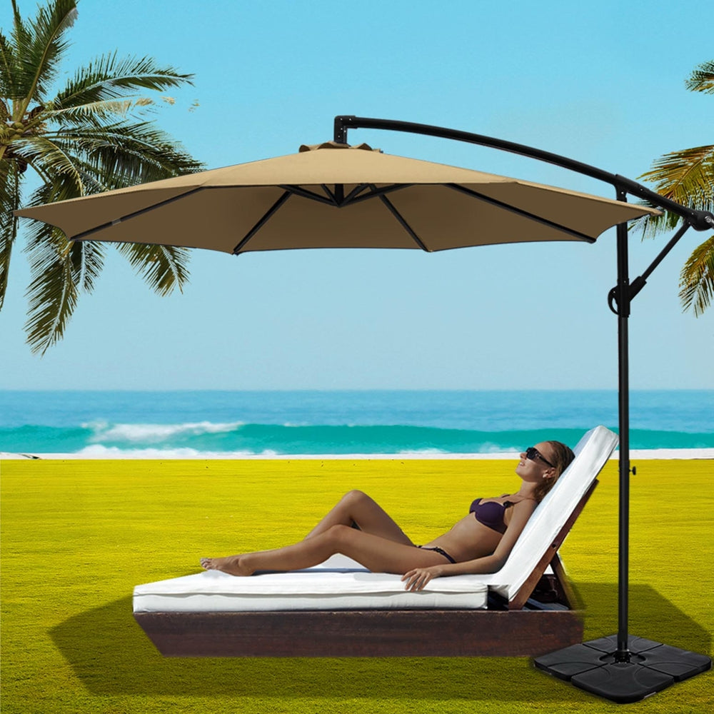 Marlook 3m Umbrella w/Base Outdoor Cantilever Beach Garden Patio Parasol Beige