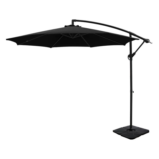 Marlook 3m Umbrella w/Base Outdoor Cantilever Beach Garden Patio Parasol Black