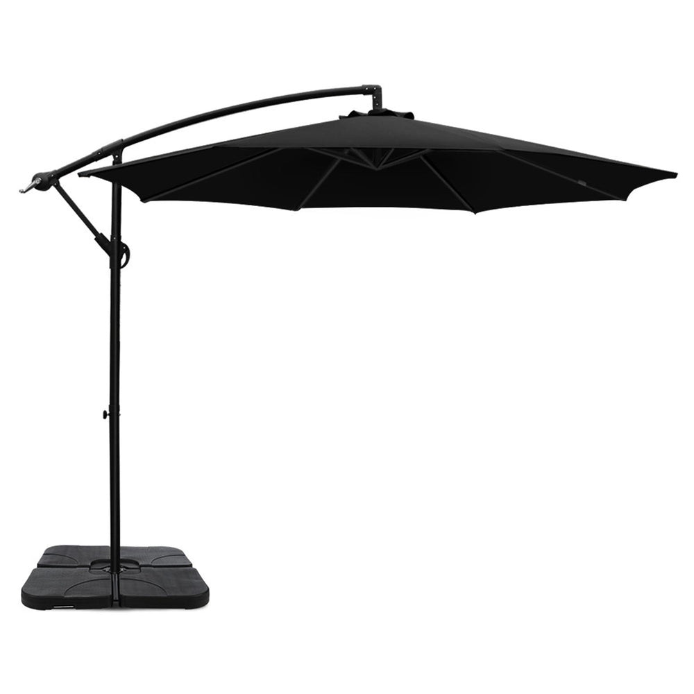 Marlook 3m Umbrella w/Base Outdoor Cantilever Beach Garden Patio Parasol Black
