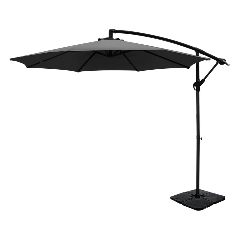 Marlook 3m Umbrella w/Base Outdoor Cantilever Beach Garden Patio Parasol Charcoal