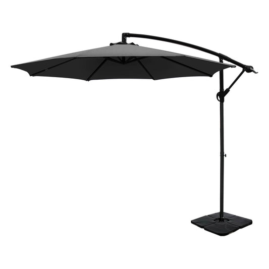 Marlook 3m Umbrella w/Base Outdoor Cantilever Beach Garden Patio Parasol Charcoal