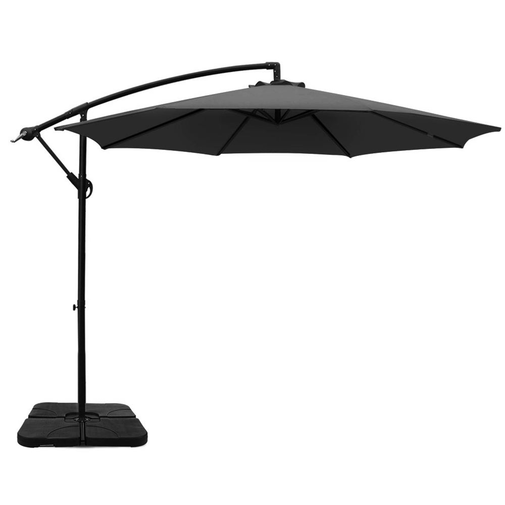Marlook 3m Umbrella w/Base Outdoor Cantilever Beach Garden Patio Parasol Charcoal
