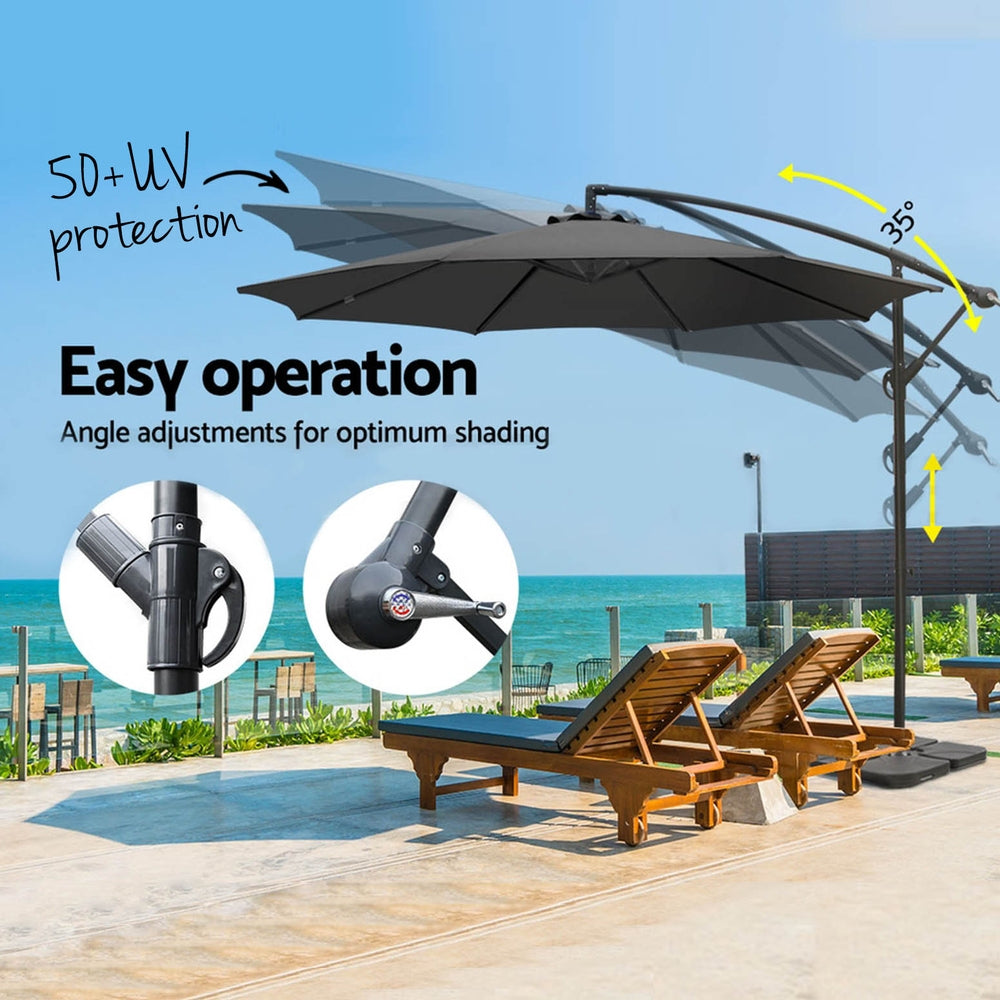 Marlook 3m Umbrella w/Base Outdoor Cantilever Beach Garden Patio Parasol Charcoal