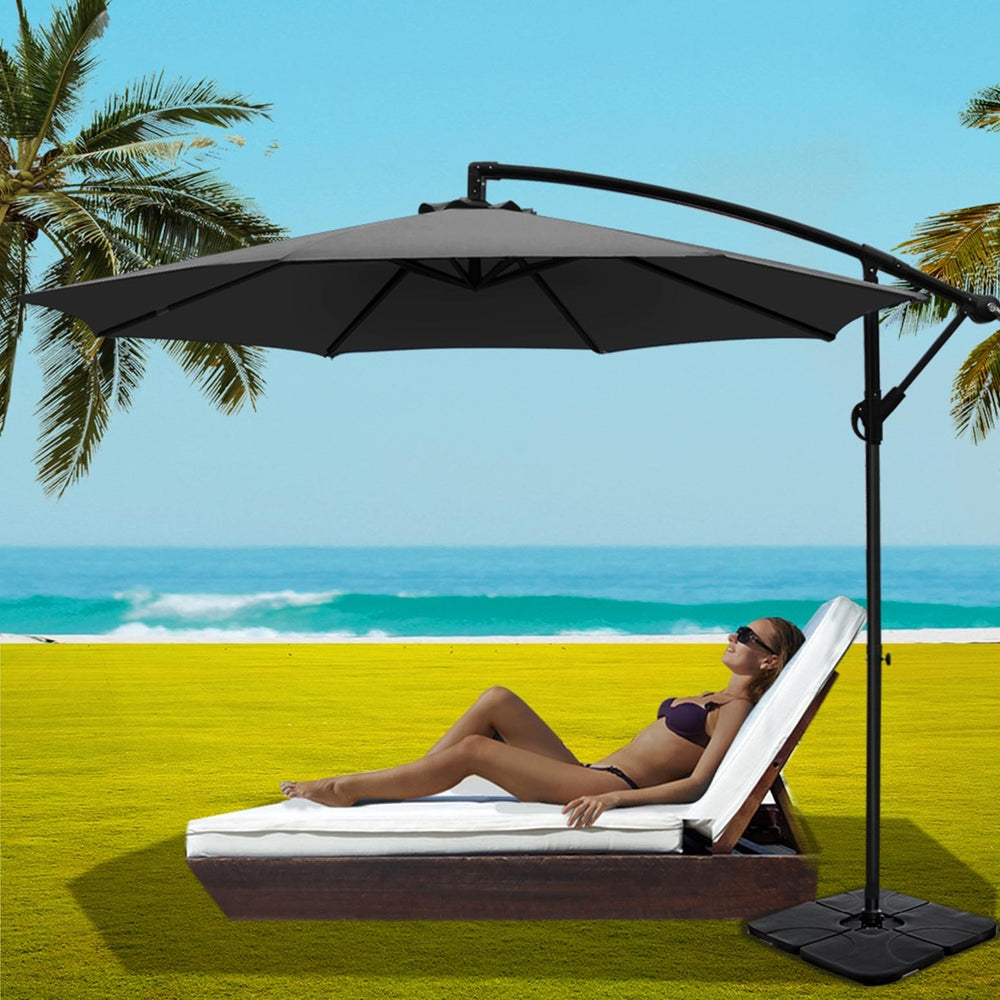 Marlook 3m Umbrella w/Base Outdoor Cantilever Beach Garden Patio Parasol Charcoal