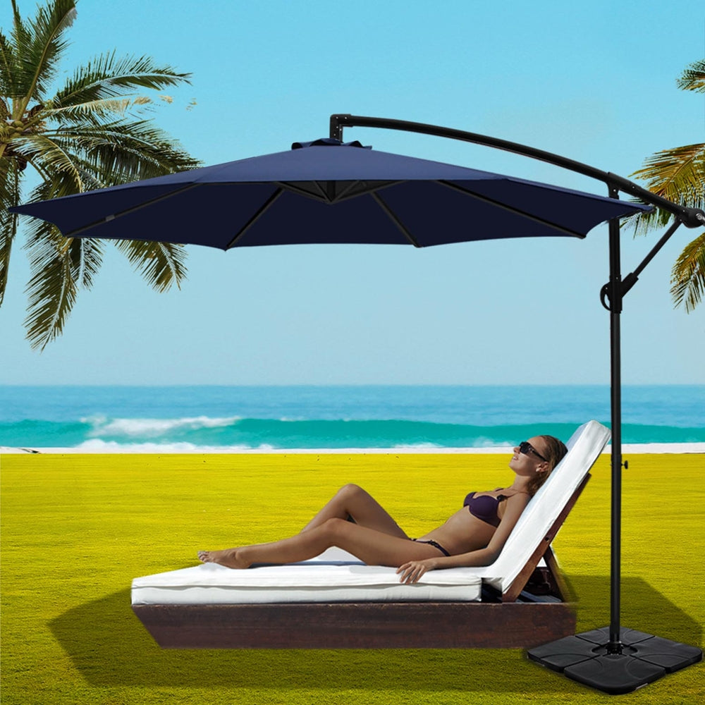 Marlook 3m Umbrella w/Base Outdoor Cantilever Beach Garden Patio Parasol Navy