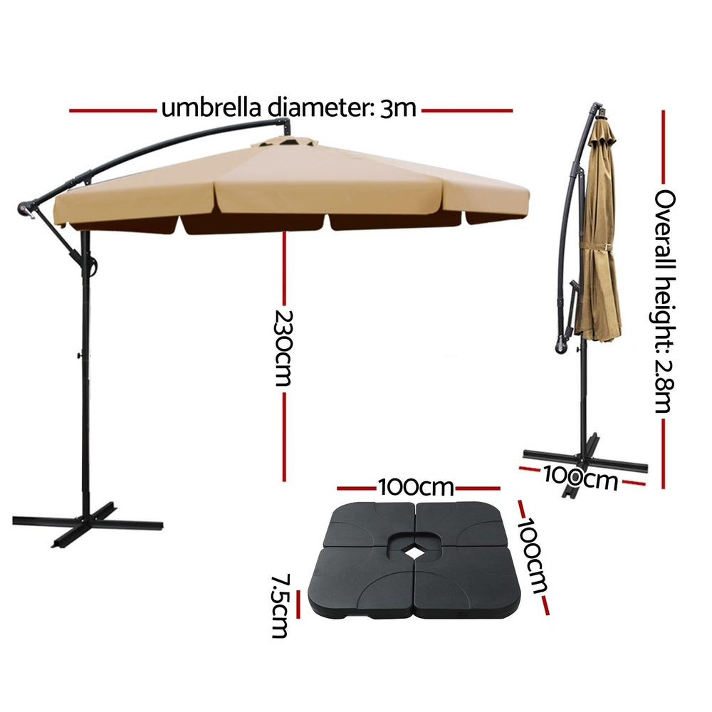 Marlook 3m Outdoor Umbrella w/Base Cantilever Garden Beach Patio Beige