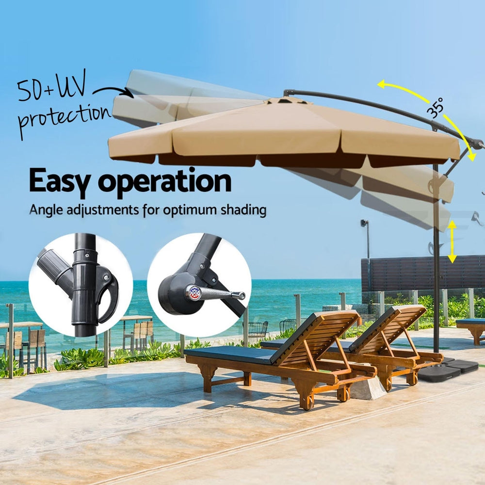 Marlook 3m Outdoor Umbrella w/Base Cantilever Garden Beach Patio Beige
