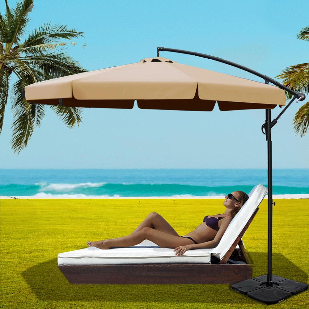 Marlook 3m Outdoor Umbrella w/Base Cantilever Garden Beach Patio Beige
