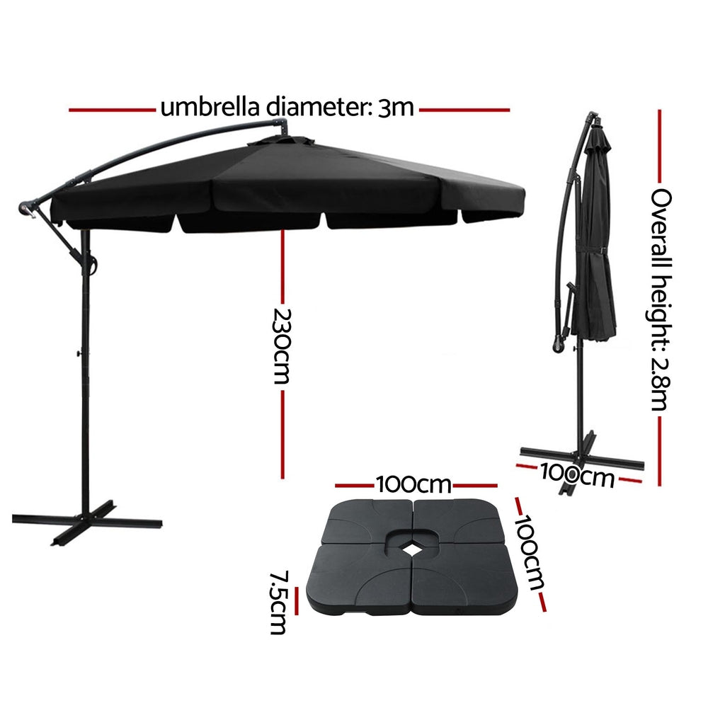 Marlook 3m Outdoor Umbrella w/Base Cantilever Garden Beach Patio Black