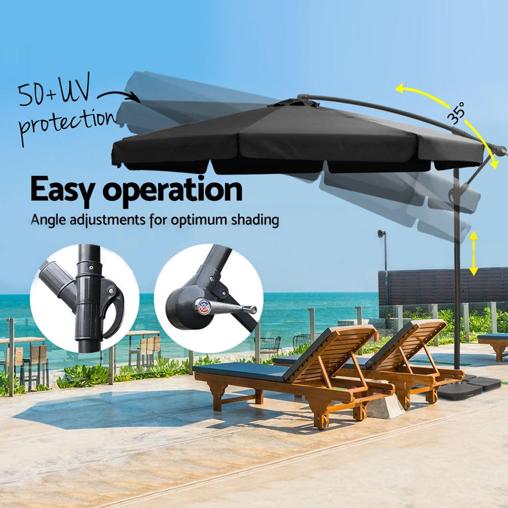 Marlook 3m Outdoor Umbrella w/Base Cantilever Garden Beach Patio Black