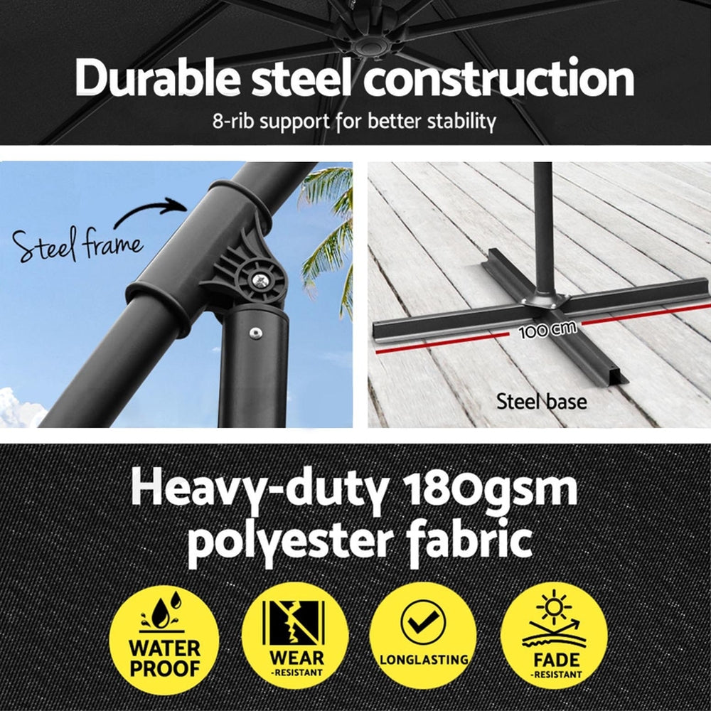Marlook 3m Outdoor Umbrella w/Base Cantilever Garden Beach Patio Black
