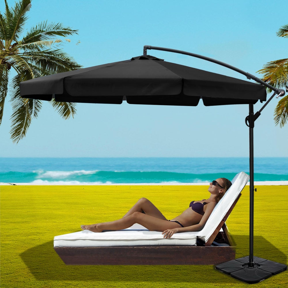 Marlook 3m Outdoor Umbrella w/Base Cantilever Garden Beach Patio Black