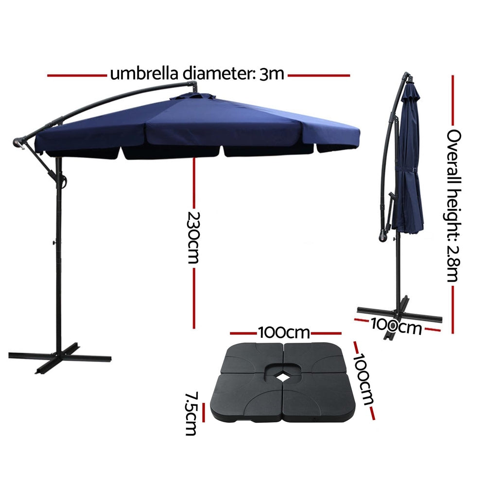 Marlook 3m Outdoor Umbrella w/Base Cantilever Garden Beach Patio Navy