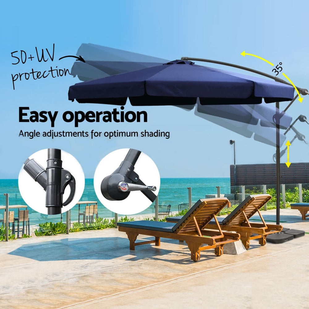 Marlook 3m Outdoor Umbrella w/Base Cantilever Garden Beach Patio Navy