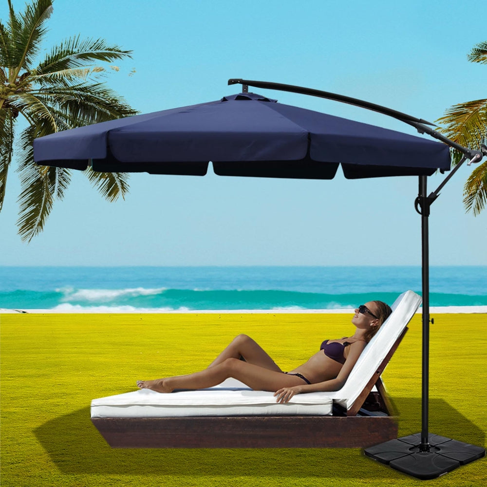 Marlook 3m Outdoor Umbrella w/Base Cantilever Garden Beach Patio Navy