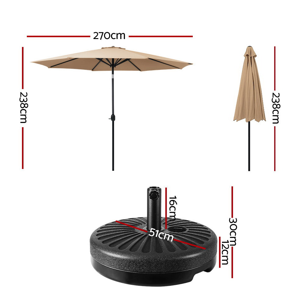 Marlook 2.7m Outdoor Umbrella w/Base Pole Stand Garden Sun Beige