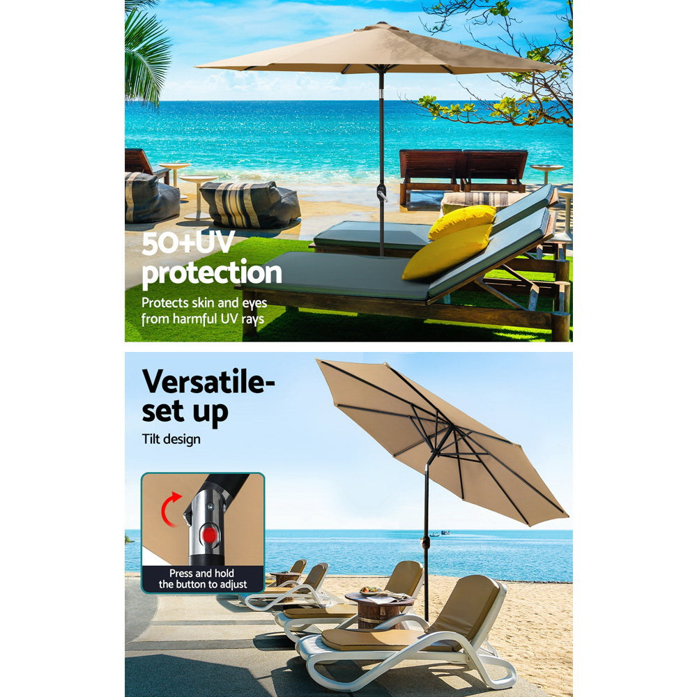 Marlook 2.7m Outdoor Umbrella w/Base Pole Stand Garden Sun Beige