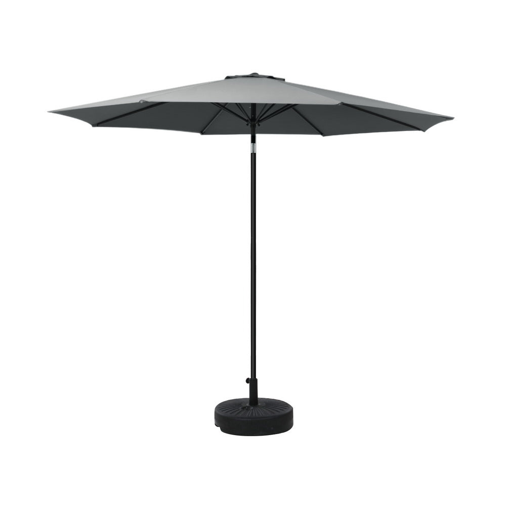 Marlook 2.7m Outdoor Umbrella w/Base Pole Stand Garden Sun Charcoal