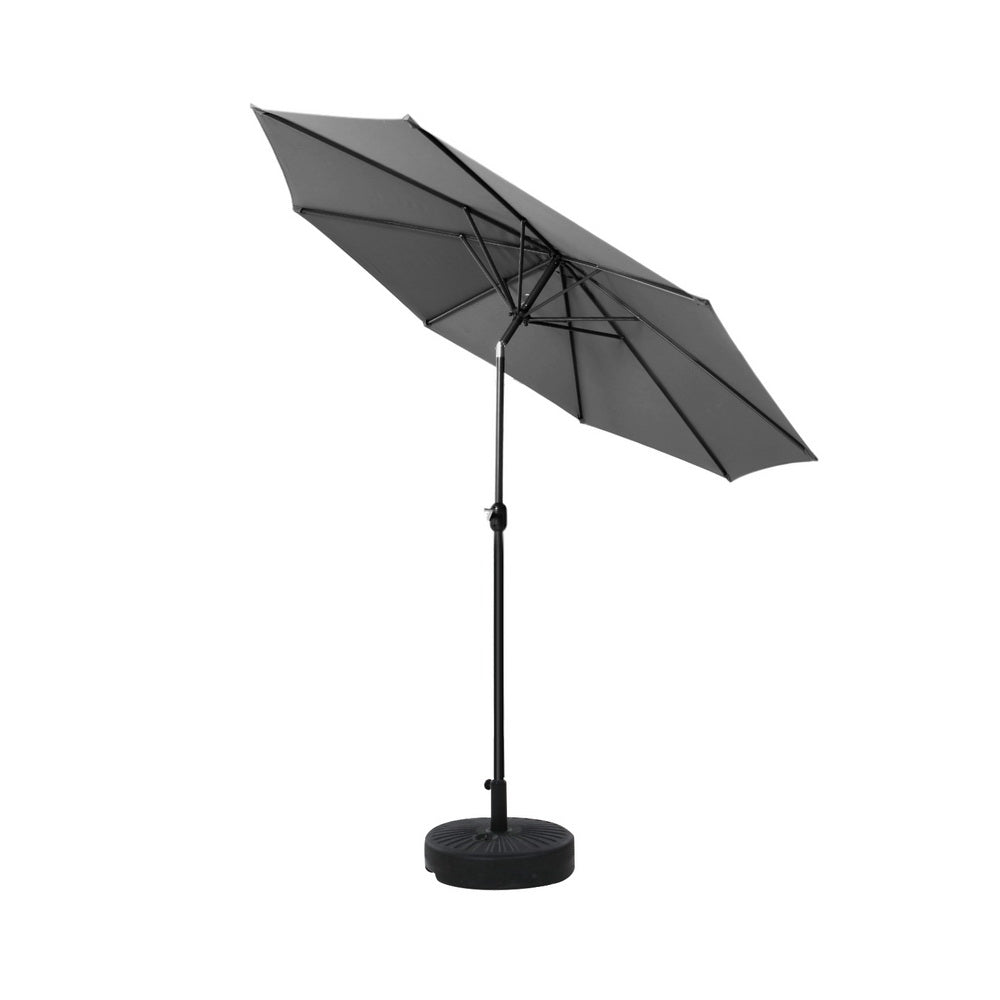 Marlook 2.7m Outdoor Umbrella w/Base Pole Stand Garden Sun Charcoal