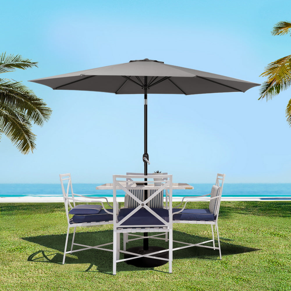Marlook 2.7m Outdoor Umbrella w/Base Pole Stand Garden Sun Charcoal