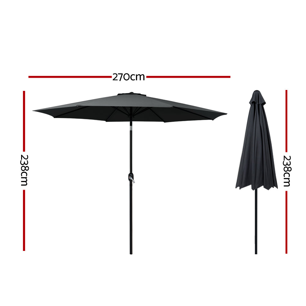 Marlook 2.7m Outdoor Umbrella w/Base Pole Stand Garden Beach Black