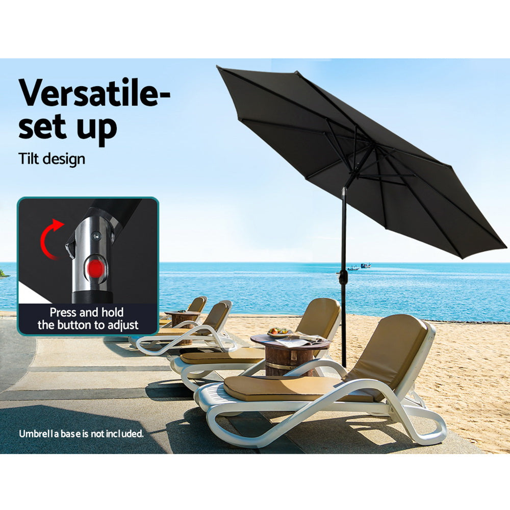 Marlook 2.7m Outdoor Umbrella w/Base Pole Stand Garden Beach Black