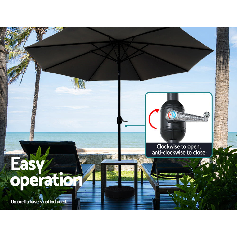 Marlook 2.7m Outdoor Umbrella w/Base Pole Stand Garden Beach Black