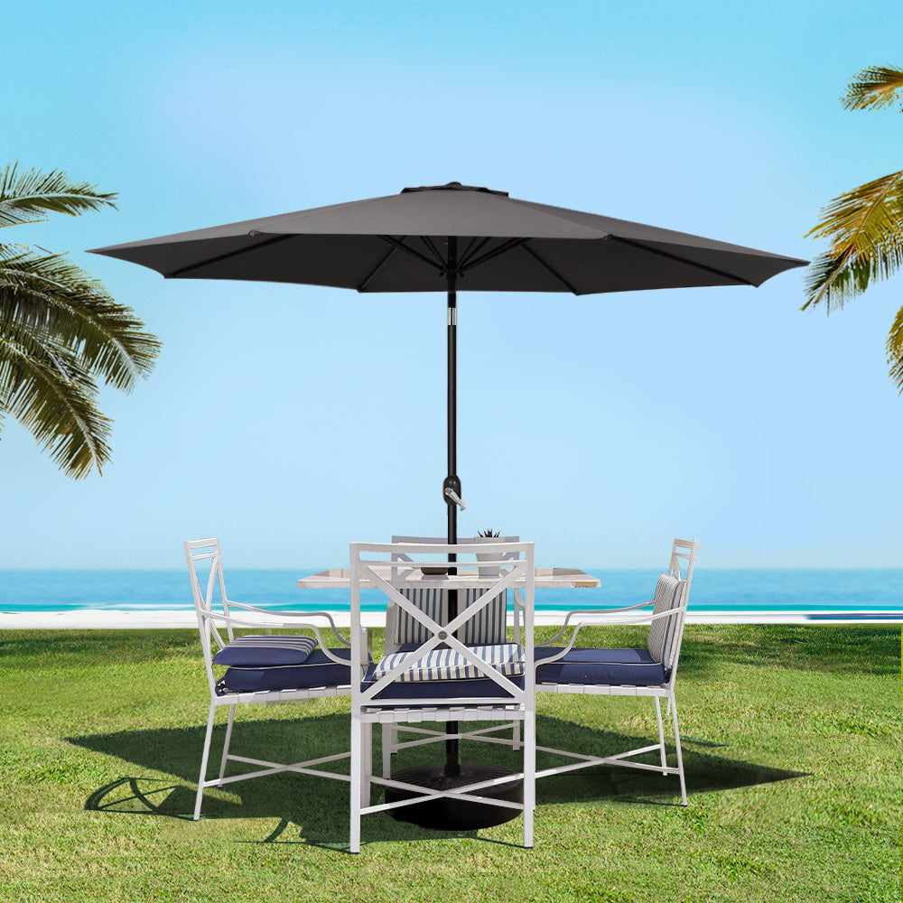Marlook 2.7m Outdoor Umbrella w/Base Pole Stand Garden Beach Black