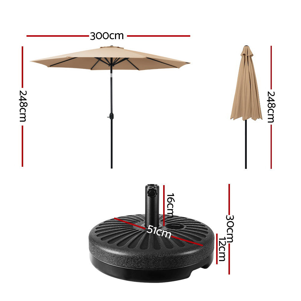 Marlook 3m Outdoor Umbrella w/Base Pole Tilt Beach Garden Patio Beige