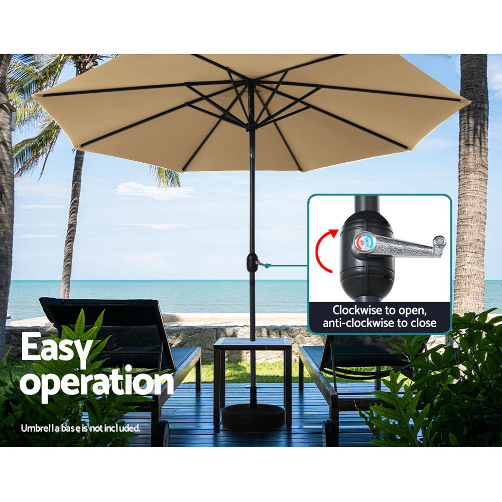 Marlook 3m Outdoor Umbrella Beach Pole Garden Patio Tilt Beige
