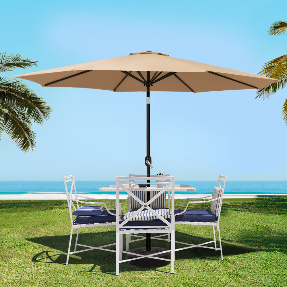 Marlook 3m Outdoor Umbrella Beach Pole Garden Patio Tilt Beige