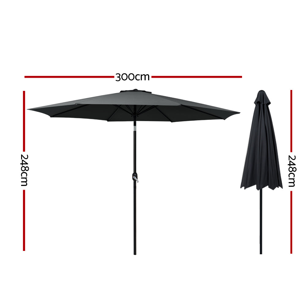 Marlook 3m Outdoor Umbrella Beach Pole Garden Patio Tilt Black