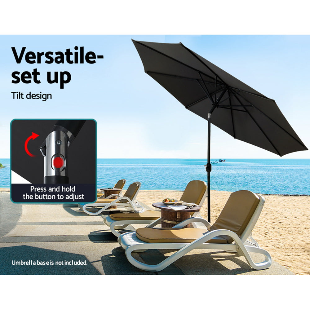 Marlook 3m Outdoor Umbrella Beach Pole Garden Patio Tilt Black