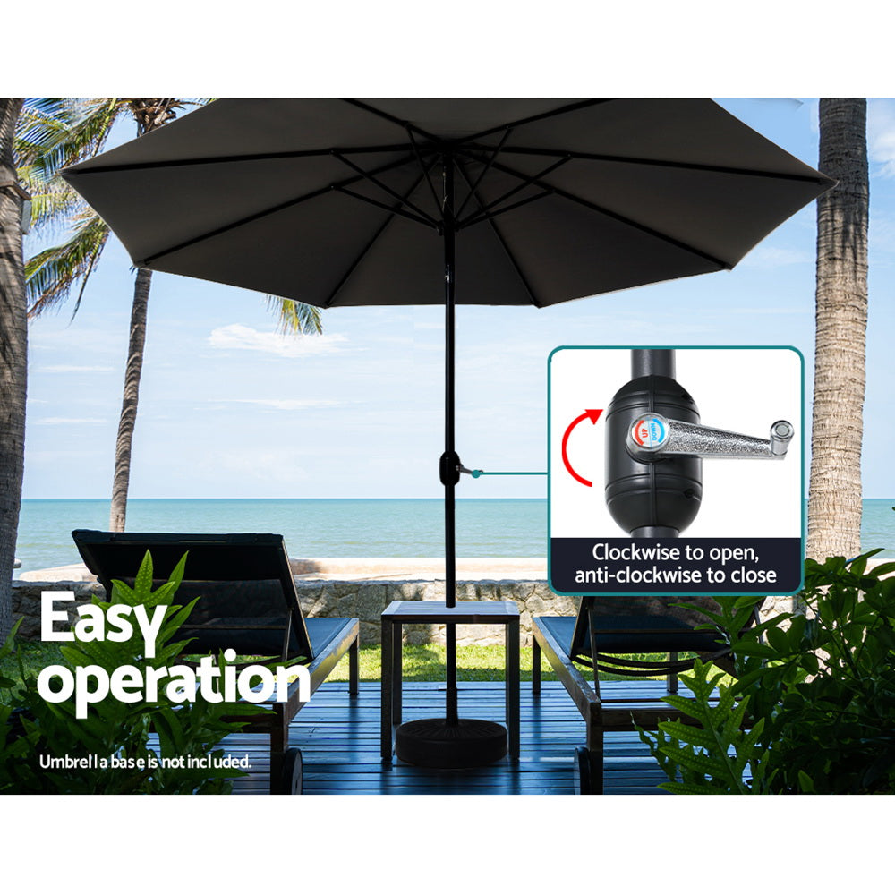 Marlook 3m Outdoor Umbrella Beach Pole Garden Patio Tilt Black
