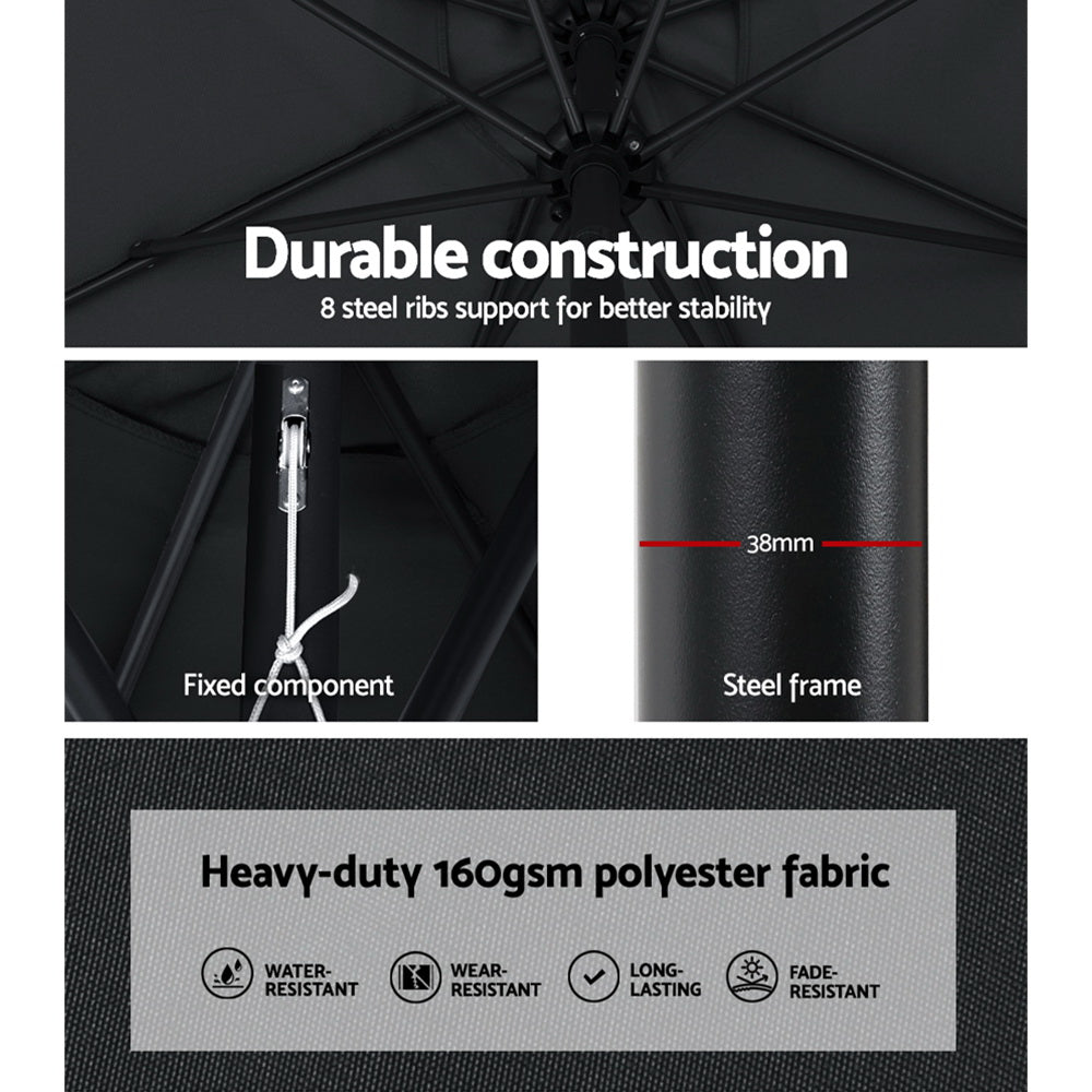 Marlook 3m Outdoor Umbrella Beach Pole Garden Patio Tilt Black