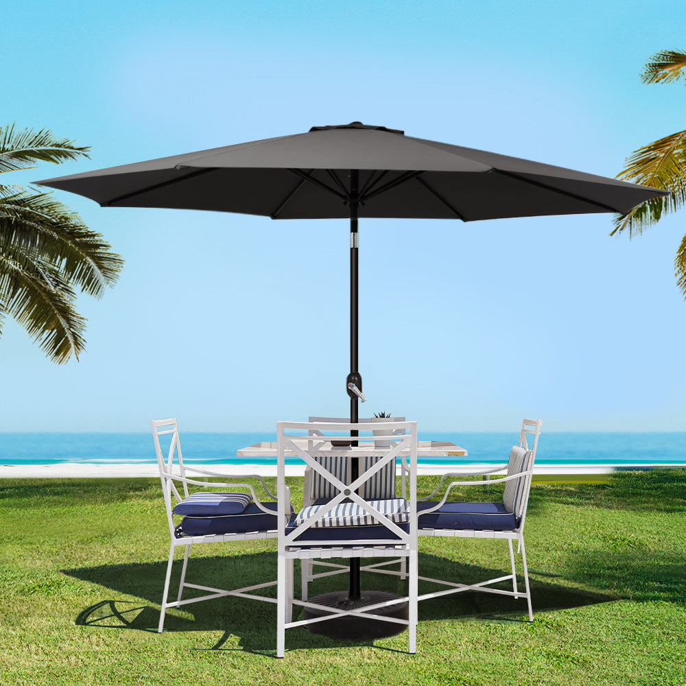 Marlook 3m Outdoor Umbrella Beach Pole Garden Patio Tilt Black