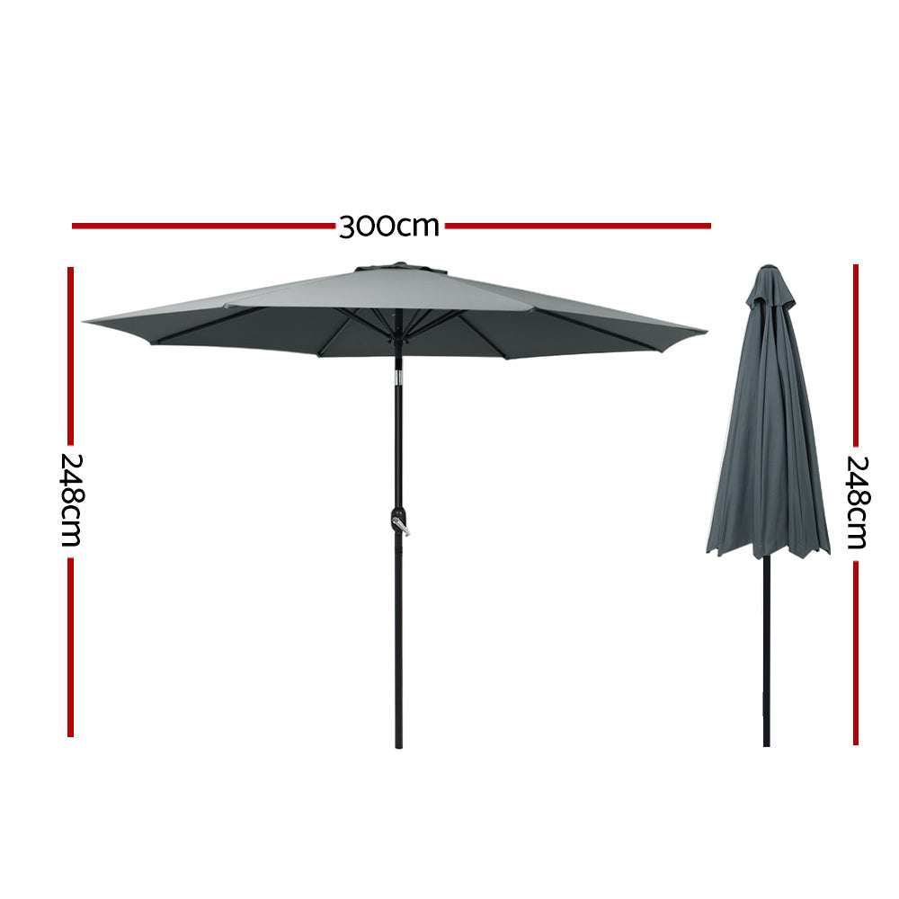 Marlook 3m Outdoor Umbrella Beach Pole Garden Patio Tilt Charcoal