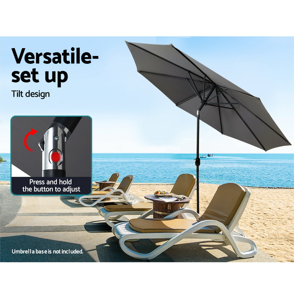 Marlook 3m Outdoor Umbrella Beach Pole Garden Patio Tilt Charcoal