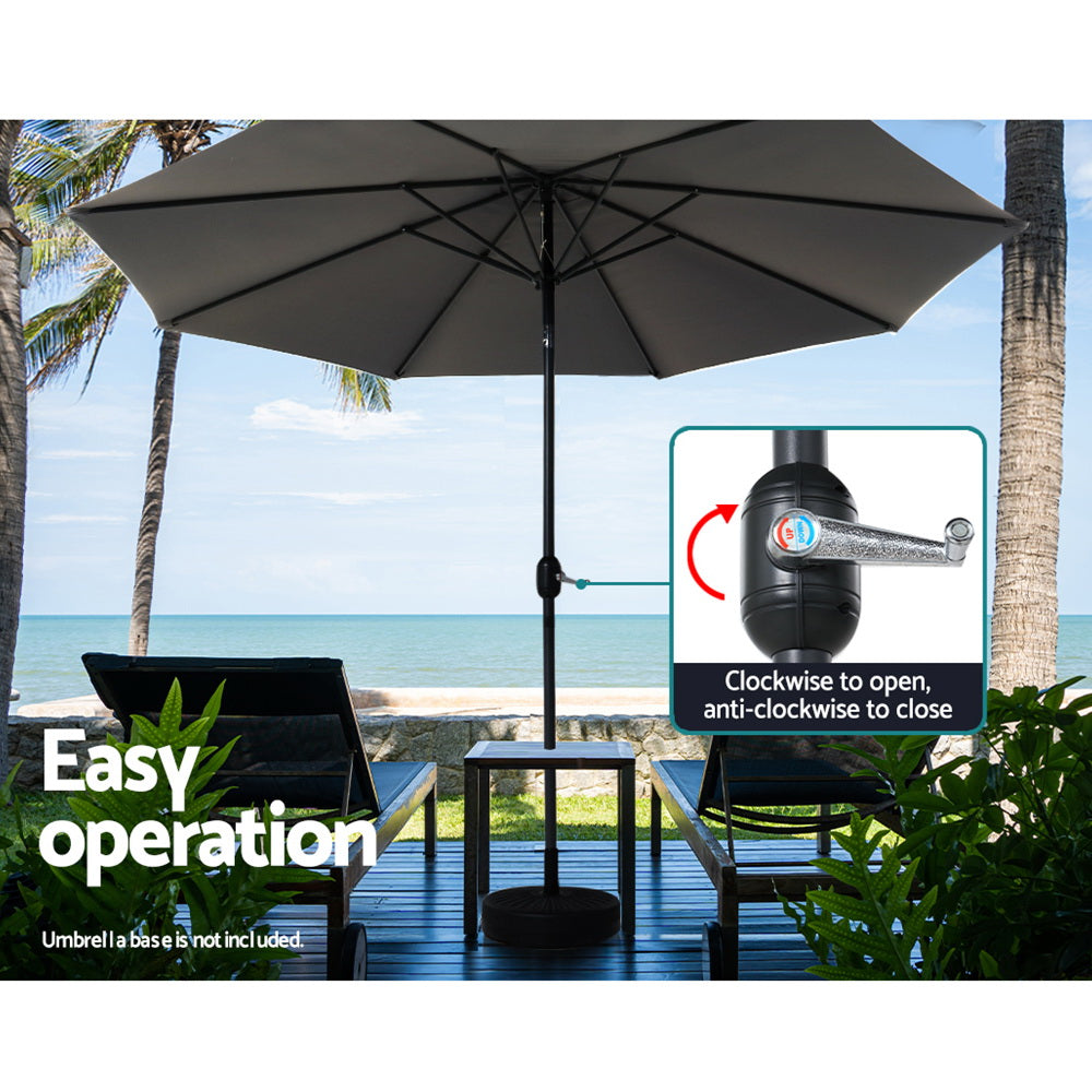 Marlook 3m Outdoor Umbrella Beach Pole Garden Patio Tilt Charcoal