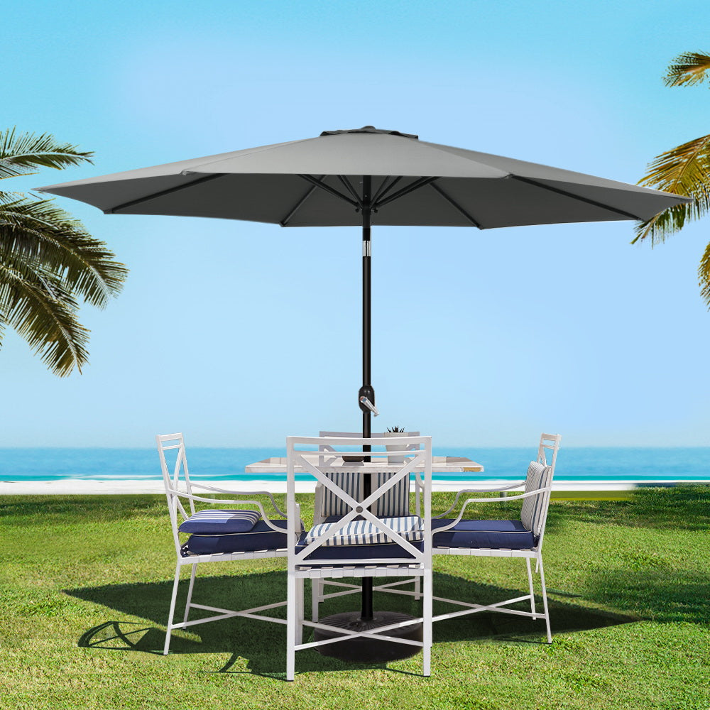 Marlook 3m Outdoor Umbrella Beach Pole Garden Patio Tilt Charcoal