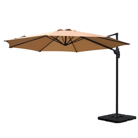 Marlook 3m Outdoor Umbrella w/Base Cantilever Beach Roma 360 Degree Tilt Beige