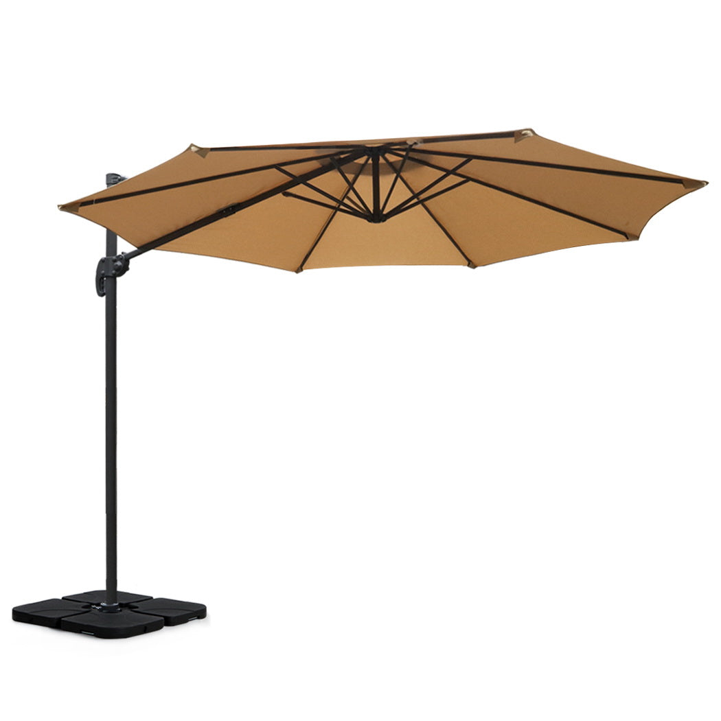 Marlook 3m Outdoor Umbrella w/Base Cantilever Beach Roma 360 Degree Tilt Beige