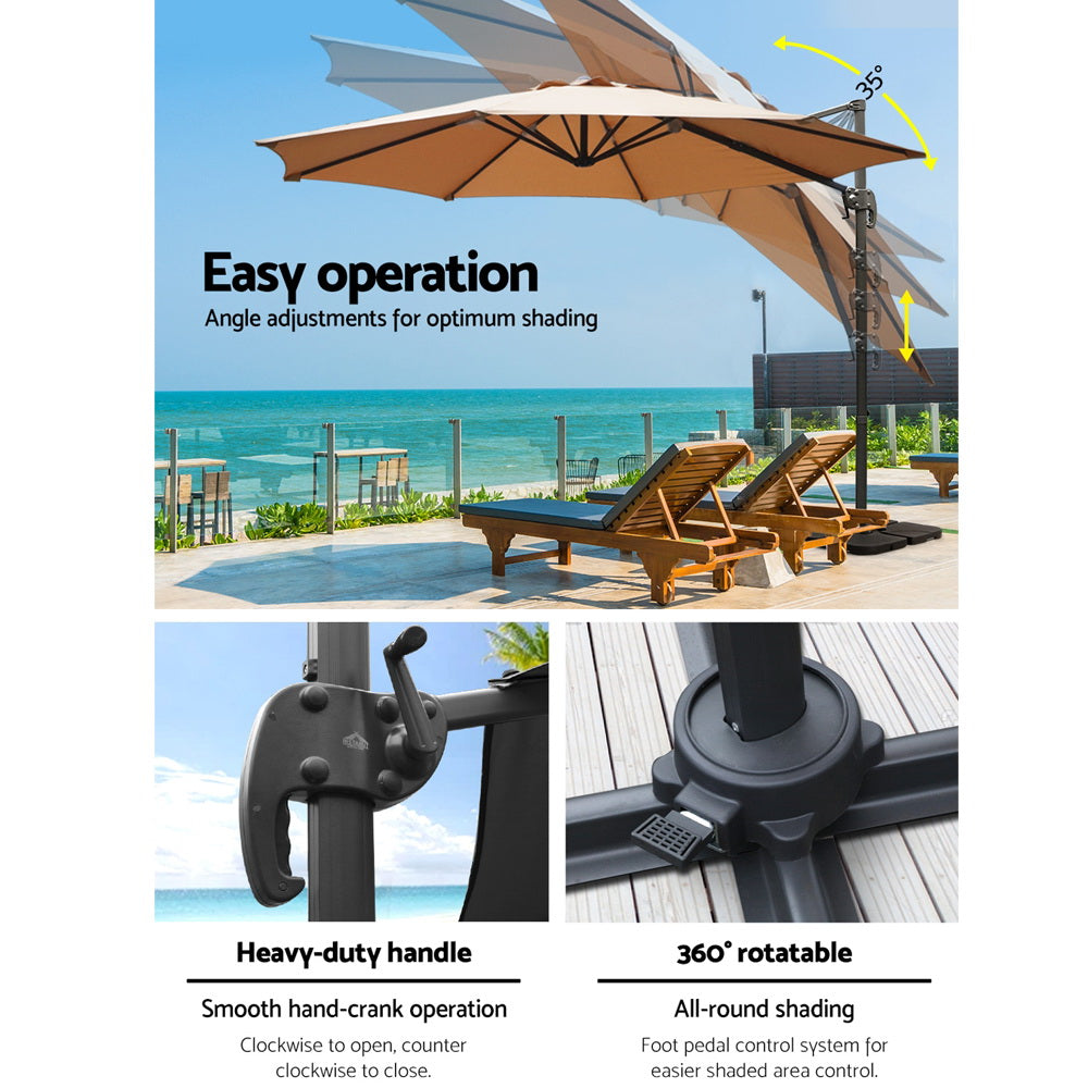 Marlook 3m Outdoor Umbrella w/Base Cantilever Beach Roma 360 Degree Tilt Beige