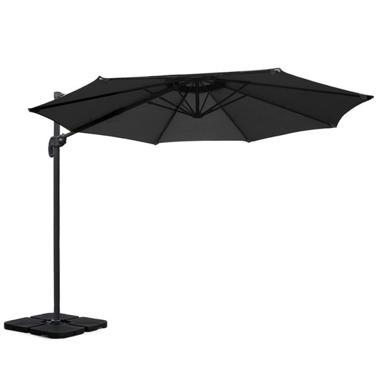 Marlook 3m Outdoor Umbrella w/Base Cantilever Beach Roma 360 Degree Tilt Black