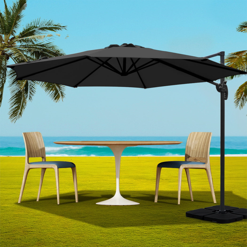 Marlook 3m Outdoor Umbrella w/Base Cantilever Beach Roma 360 Degree Tilt Black