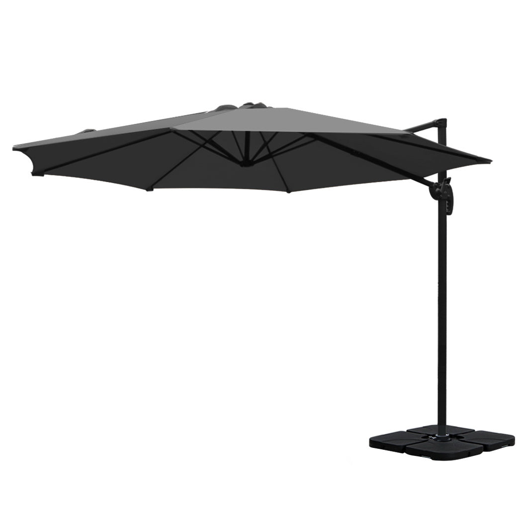 Marlook 3m Outdoor Umbrella w/Base Cantilever Beach Roma 360 Degree Tilt Charcoal