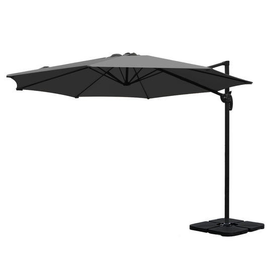 Marlook 3m Outdoor Umbrella w/Base Cantilever Beach Roma 360 Degree Tilt Charcoal
